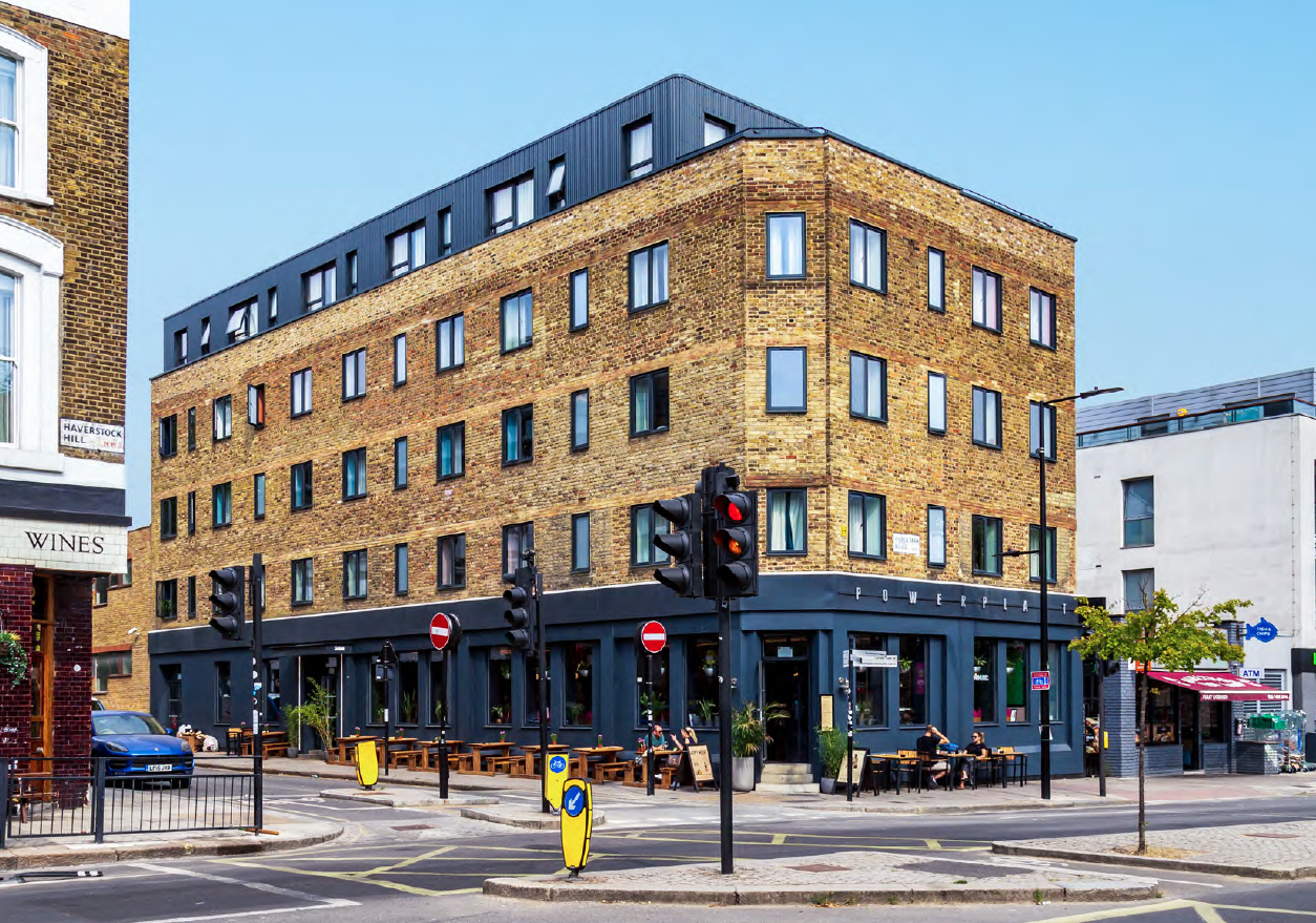 The ground floor provides Bar, the guest reception area, and a restaurant, Powerplant, complete with a commercial kitchen and a coworking space. (2,523 sq ft) The basement provides further co-working areas and staff/ancillary accommodation.  (779 sq ft)